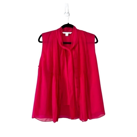 NWT DIANE VON FURSTENBERG Silk Sleeveless Sheer Hot Pink Blouse Size 12 - Picture 2 of 8